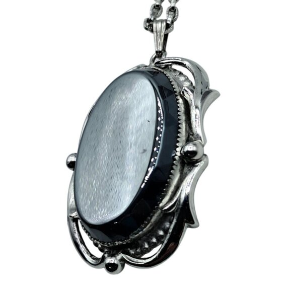 Vintage Whiting Davis Jewelry Set Necklace & Clip-On Earrings Hematite Look Silv - Picture 3 of 10